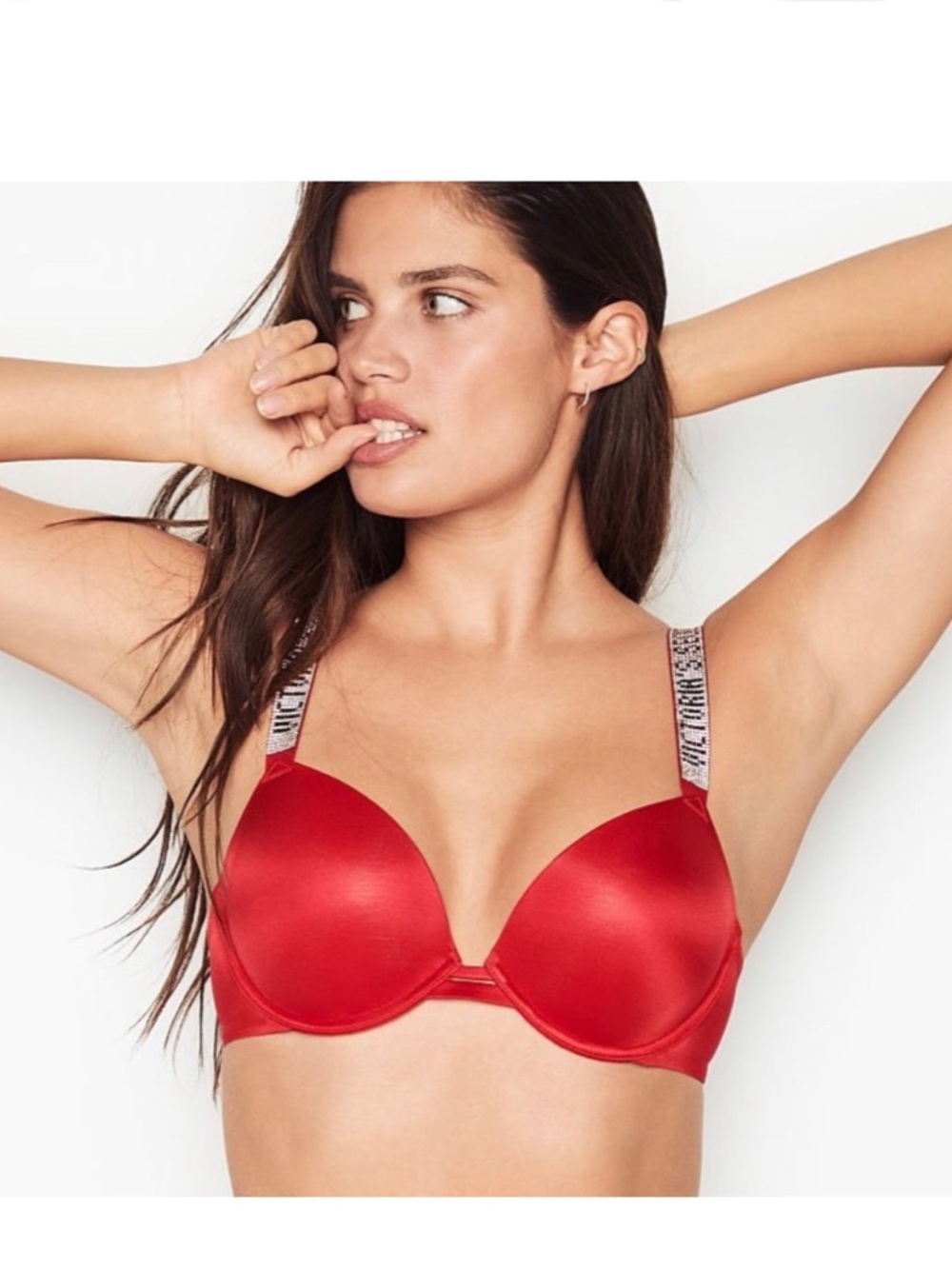 Victoria's Secret Very Sexy Red Sparkle Logo Strap Push Up Bra